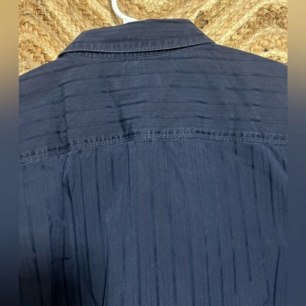 Calvin Klein Men's Dark Blue Striped Button Down Dress Shirt,Size L